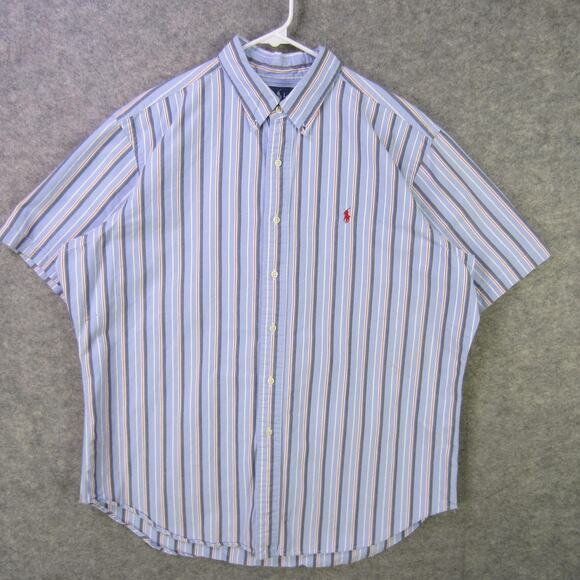 Ralph Lauren Shirt Mens XL Blue Striped Classic Fit Short Sleeve Button Front - Picture 1 of 8